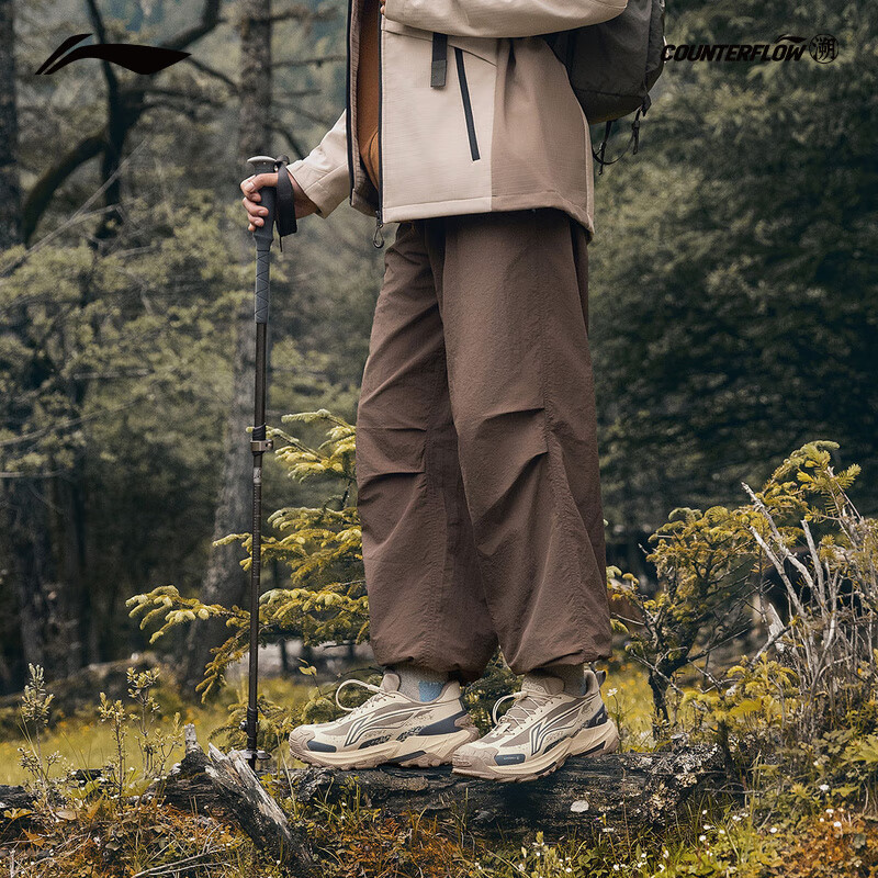 李宁户外CF溯｜逸界 2.0徒步鞋男女款反光防泼水支撑稳定秋季运动鞋 啡沫褐/沙丘卡其/烟墨灰-3 37