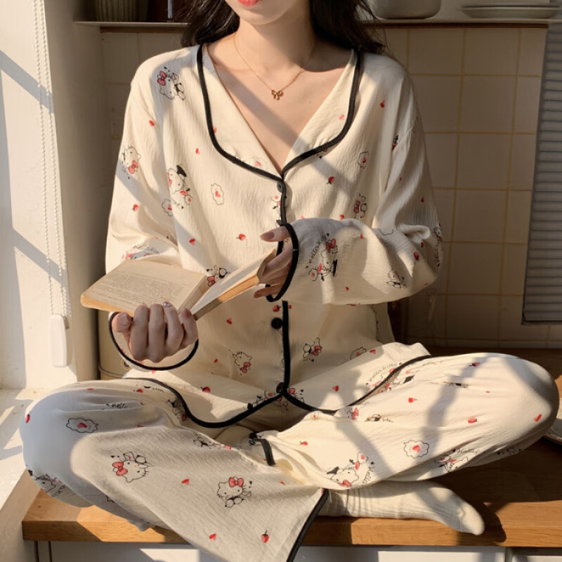 巴洛莲 BORORAM云朵棉睡衣女春秋季开衫长袖长裤两件套家居服可外穿 M-2XL SW-2237 M 建议80-100斤