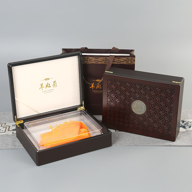 羊肚菌礼盒空盒高档包装半斤装山珍干货土特产礼品盒木盒空盒菌菇 镂空大羊肚菌礼盒100-150克