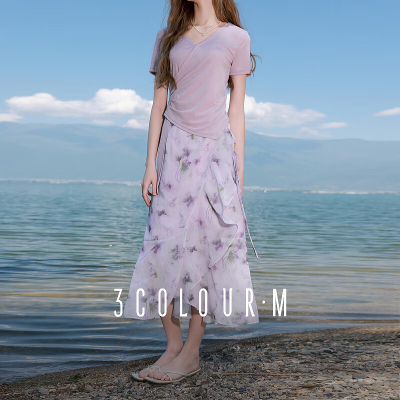 3COLOUR ���� �＾�¿� Ůʿӡ��ѩ�İ���ȹ ��Ҷ��һƬʽ��ȹ79Ԫ