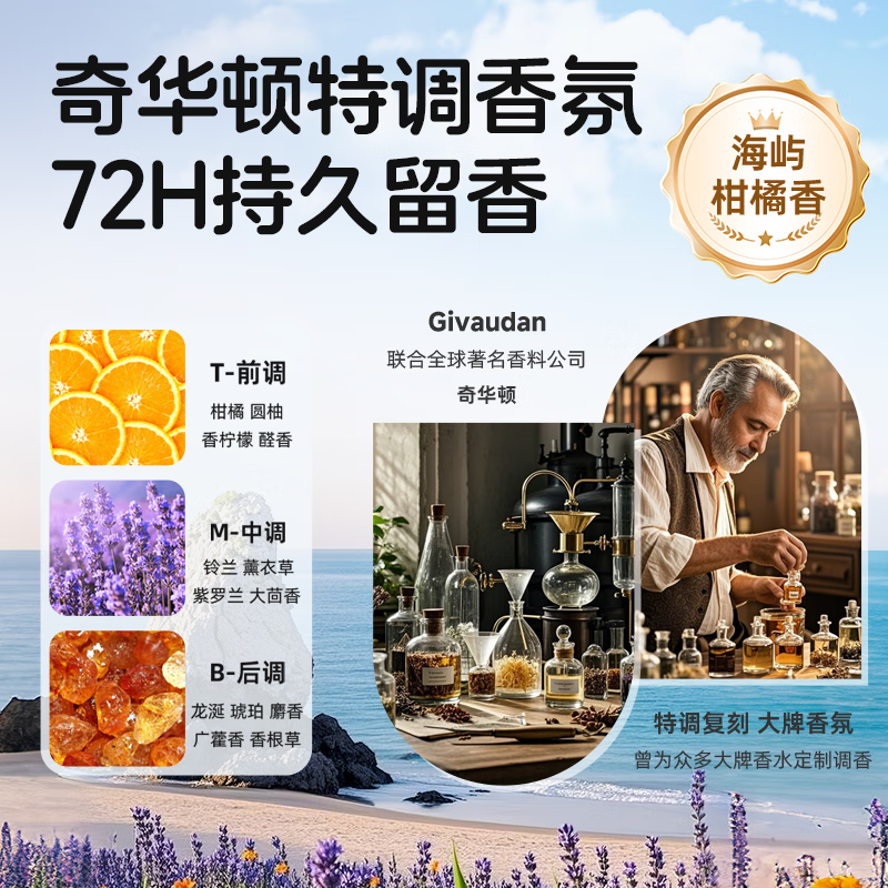 雅思汀娜酵素洗衣液持久留香72H进口香氛洗衣液除菌除螨快速洗净强力去污 1瓶2kg(海屿柑橘香)