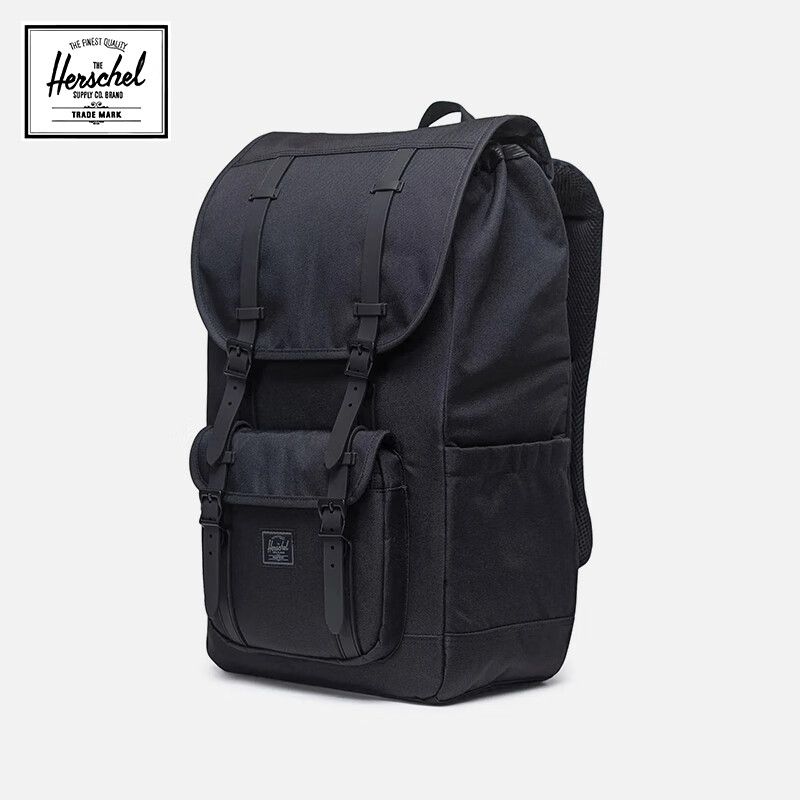 Herschel加拿大25新品黑标Little America双肩包30L通勤旅行背包 纯黑色