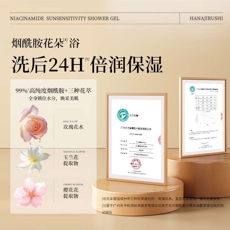 花印沐浴露香氛持久留香女生男士清洁润肤洗澡浴液生日礼物 烟酰胺光感沐浴露500g 氨基酸表活 花香