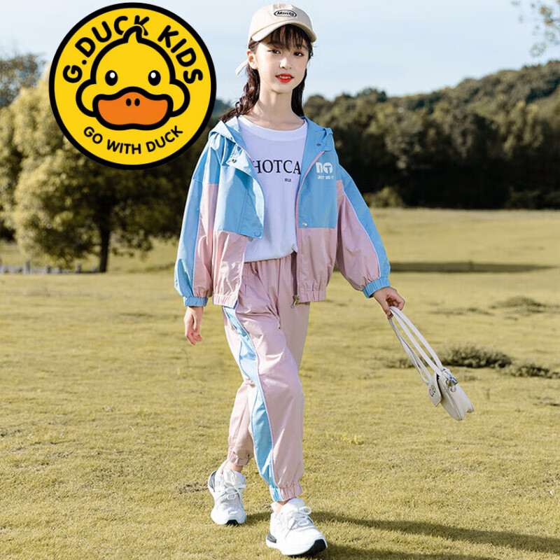 G.duck品牌童装3-14岁女童秋装套装春秋款8儿童外套裤子9女孩洋气两件套 83201 蓝色 140