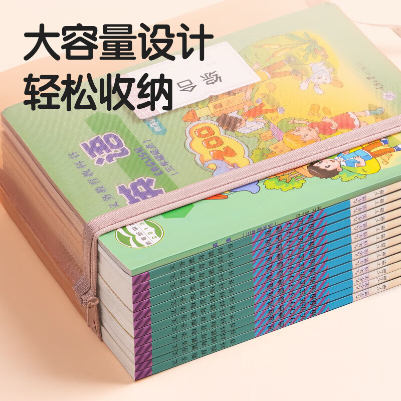 得力(deli)学科袋科目分类袋文件袋透明网纱拉链袋双层大容量小学生用资料书袋试卷收纳袋学生装卷子袋子作业 【单层彩网】加厚学科网纱拉链袋 语数英综作5个