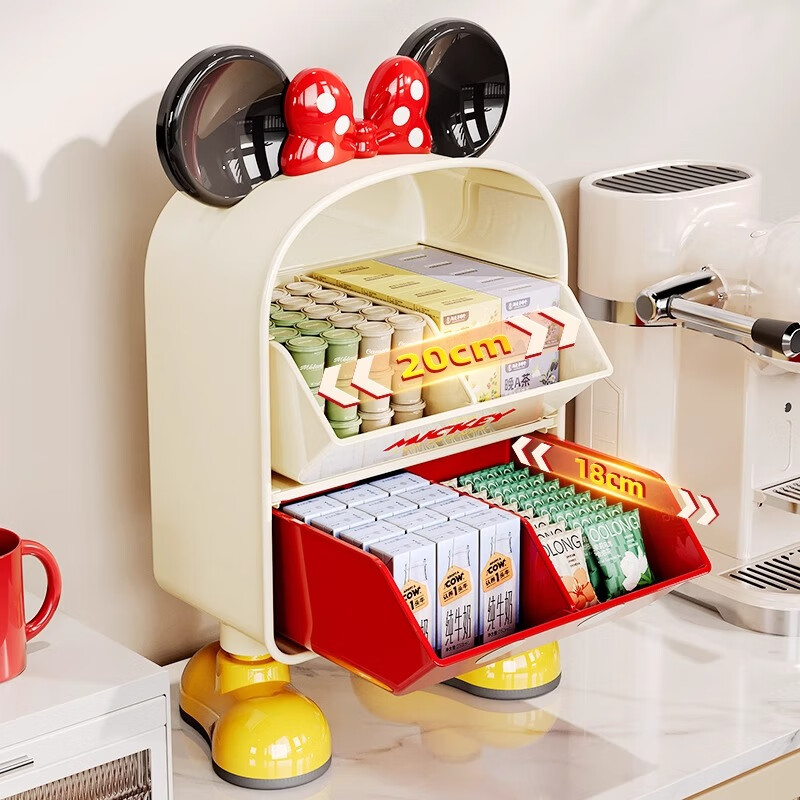 泉狮茶包收纳盒茶水间咖啡胶囊置物架办公室吧台桌面零食茶叶迪士尼 白色站脚款 【迪士尼正版授权】