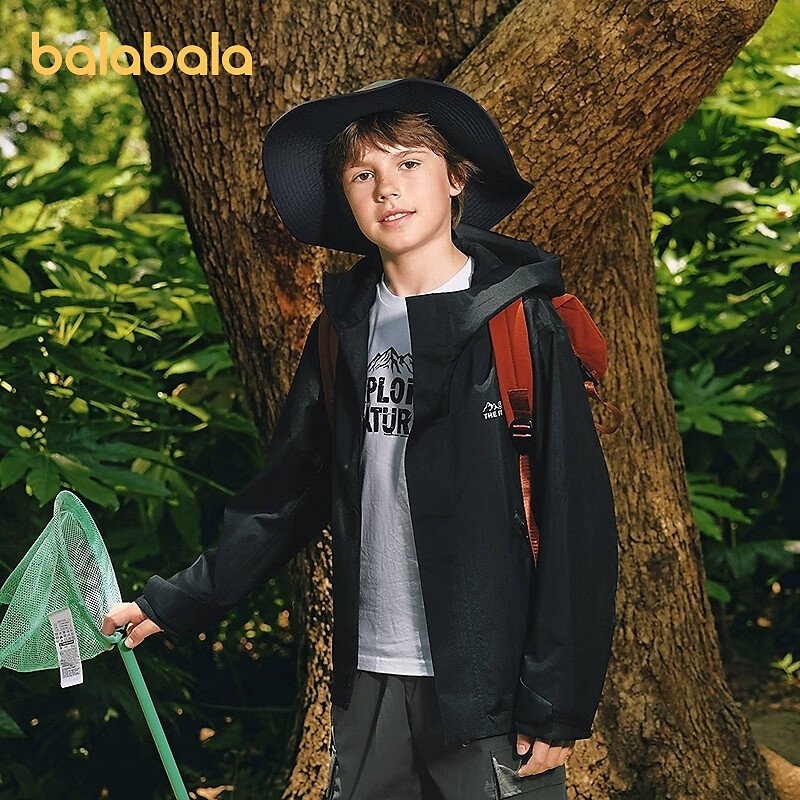 巴拉巴拉【冲锋衣】balaone儿童外套男女童上衣2025新款秋防泼水 黑色90001 165