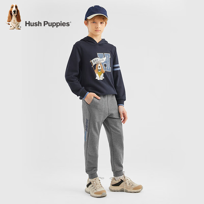 暇步士(Hush Puppies)【经典款】童装男大童秋季时尚百搭帅气休闲感针织长裤 中花灰 140 cm
