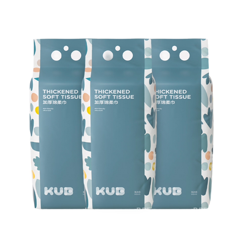 可優(yōu)比（KUB）嬰兒一次性洗臉巾懸掛式綿柔巾干濕兩用加厚綿柔巾 320抽3包