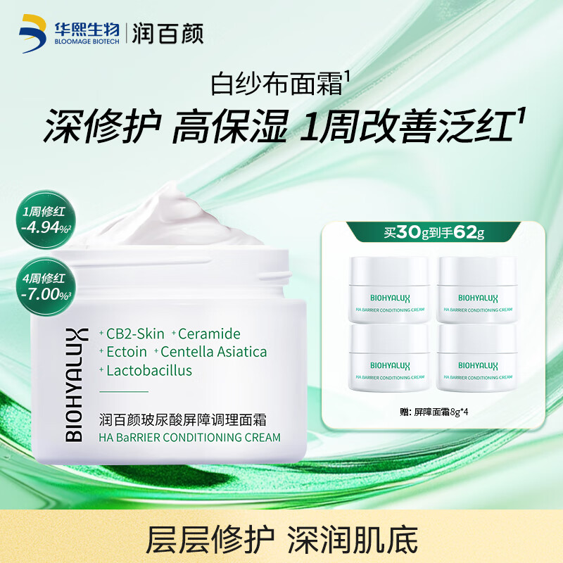 润百颜屏障调理白纱布面霜30g晒后修护舒缓补水保湿护肤品化妆品女