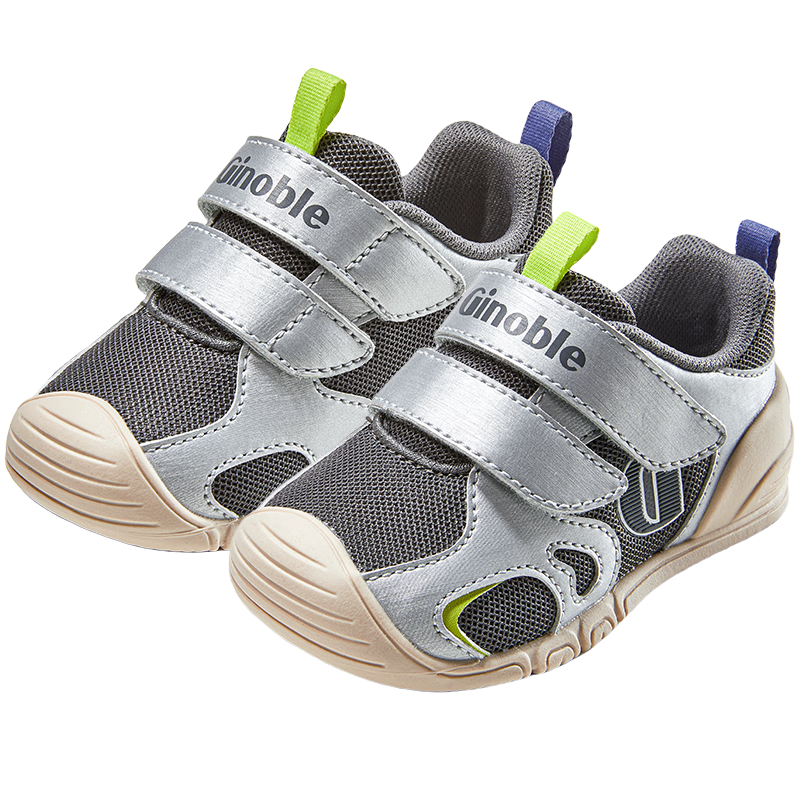基諾浦嬰兒步前鞋 2025秋季軟底寶寶地板鞋 男女兒童學步鞋GB2491 亮銀_深灰 20 125mm 適合腳長125-129mm