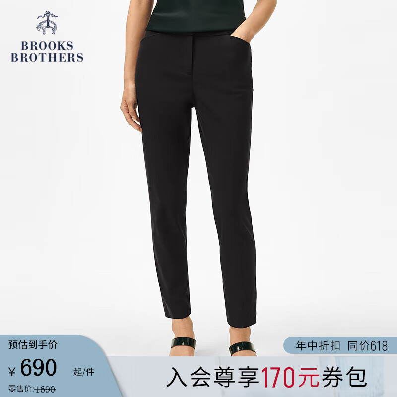 布克兄弟（BrooksBrothers）女士春夏新款弹力纯色简约休闲长裤 0004-黑色 S 6