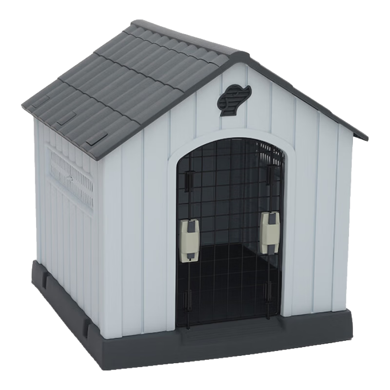 華元寵具（hoopet）狗窩室外四季通用大型犬狗籠防雨防寒狗狗睡覺的窩戶外狗屋狗房子 狗屋-灰色【有門】+掛碗*2 建議30斤內(nèi)寵物使用