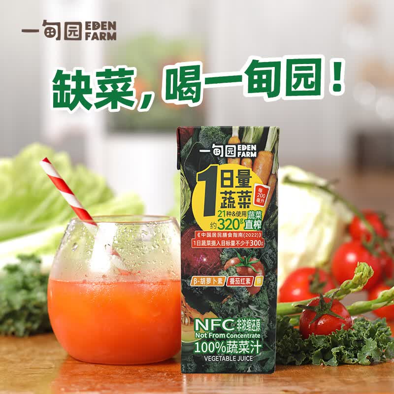 一甸园（Eden Farm）果蔬汁饮料NFC蔬菜汁番茄汁健康果汁儿童早餐饮品液体沙拉 100%NFC蔬菜汁200ml*10盒