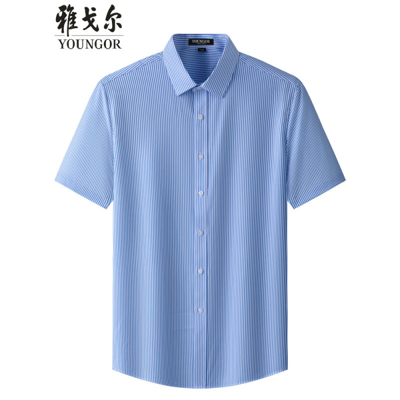CEO雅戈尔旗舰官方短袖衬衫男夏季免烫弹力商务正装大码条纹无口袋宽 蓝中条 2501T-1 39