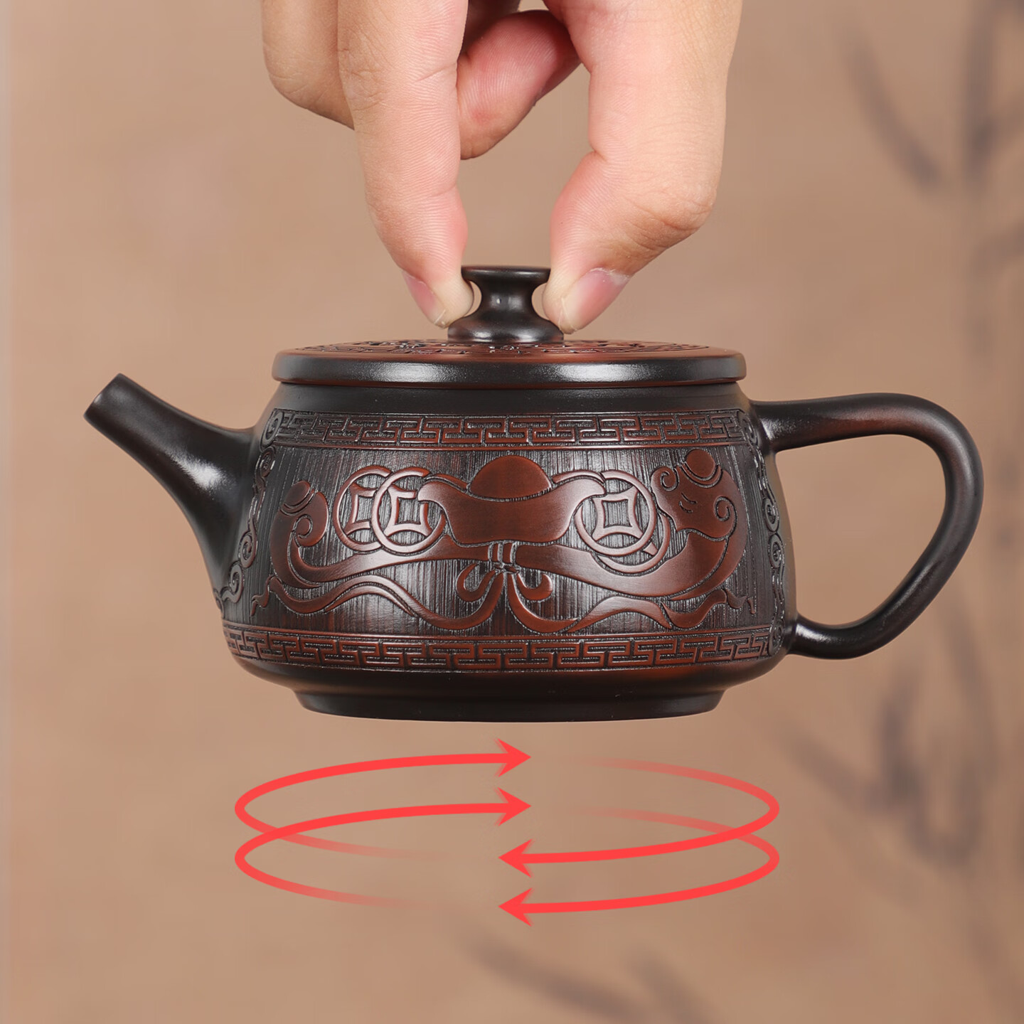 汉瓦凤鸣壶可提转家用泡茶壶 紫陶吉祥如意悬停汉瓦