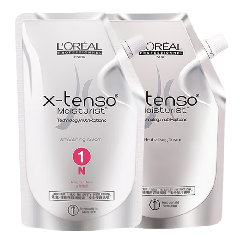 歐萊雅（LOREAL）直發(fā)膏燙發(fā)藥水軟化劑定型劑免夾免拉家用卷發(fā)拉直膏離子燙理發(fā)店 【自然發(fā)質(zhì)】N直發(fā)膏400ml*2
