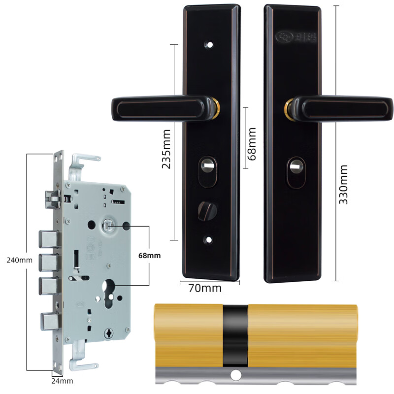 玥玛防盗门锁套装整套超C级锁芯家用不锈钢入户门锁把手免费上门安装 10208黑钛铜套装-指导安装