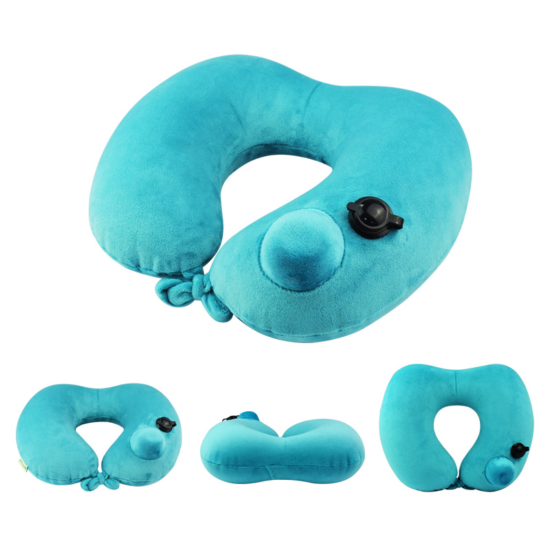 wellhouse 爱心充气枕按压式u型枕旅行枕可拆洗天鹅绒材质b款   蓝