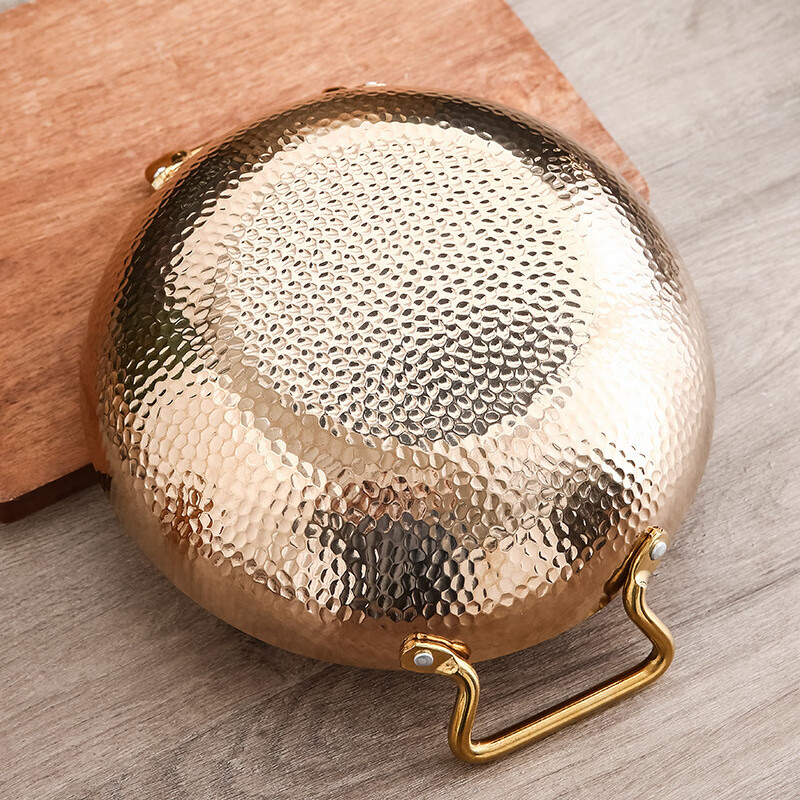 妙乐熊不锈钢锤纹双耳金色火锅锅加厚酸菜水煮鱼盆商用干锅电磁炉清汤锅 本色内口径30*高 7cm