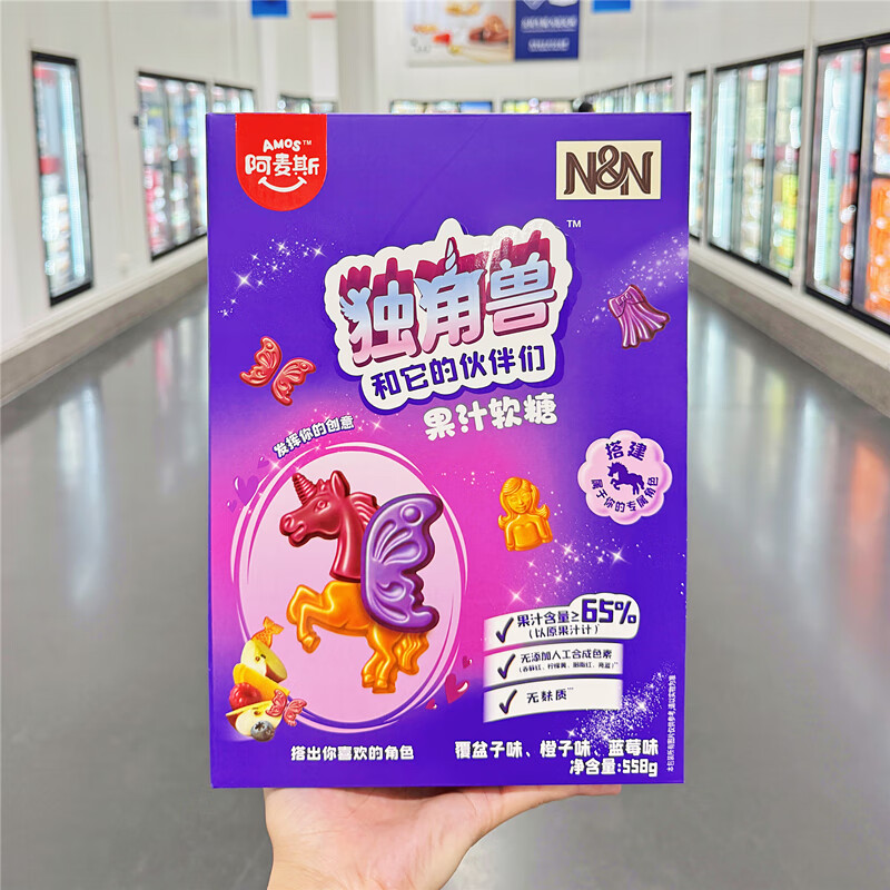 阿麥斯（amos）山姆阿麥斯獨角獸和它的伙伴們果汁軟糖橡皮糖兒童零食糖果 阿麥斯 獨角獸果汁軟糖558g