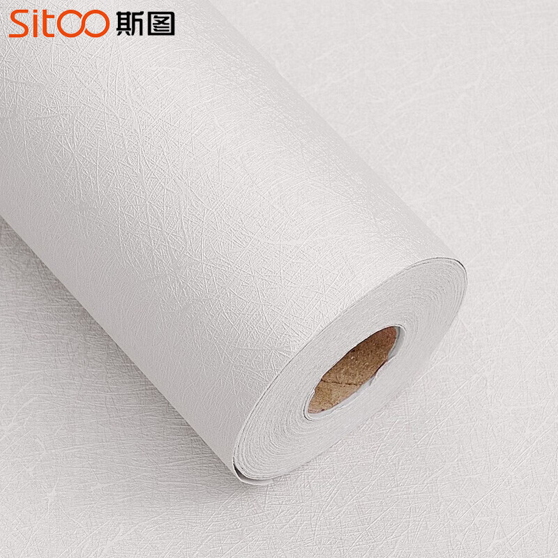 斯圖斯圖墻紙自粘加厚壁紙客廳臥室宿舍背景墻簡(jiǎn)約素色寢室裝飾 蠶絲白色 60cm*10米