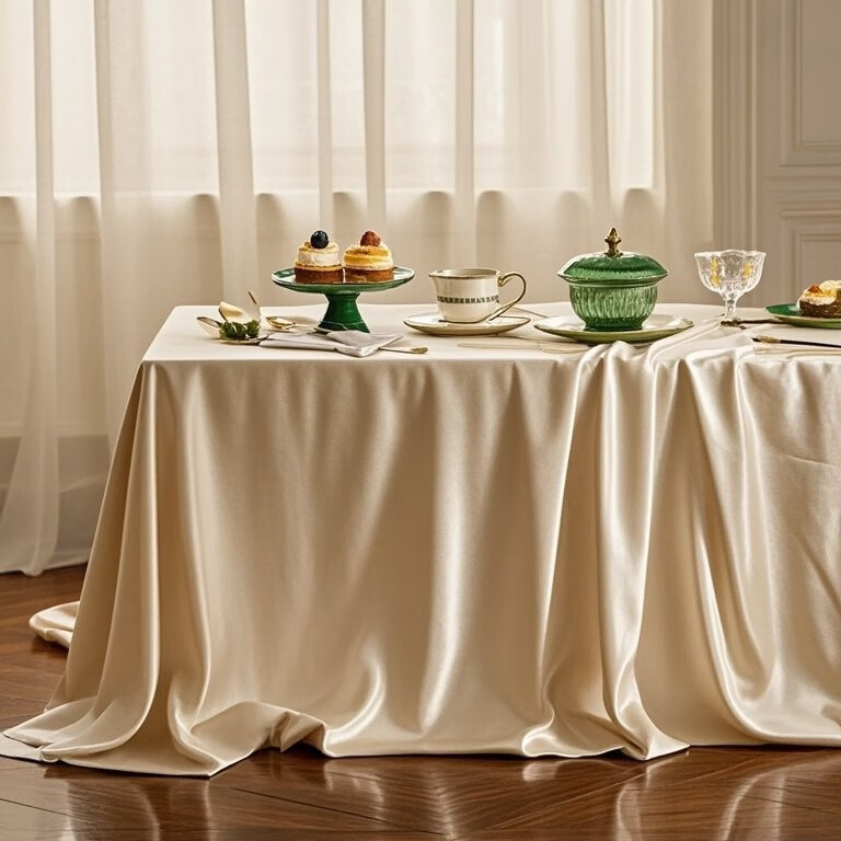 鹿婕锦缎桌布酒店高档会议桌布定制长方形加厚白色轻奢高级感长条桌台 定制尺寸链接客服改价