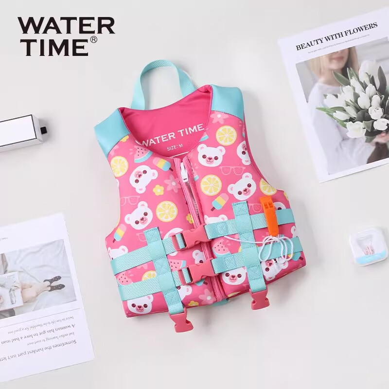 WATERTIME 兒童救生衣浮力泳衣背心寶寶救生衣免充氣幼兒游泳裝備 繽紛小熊 S