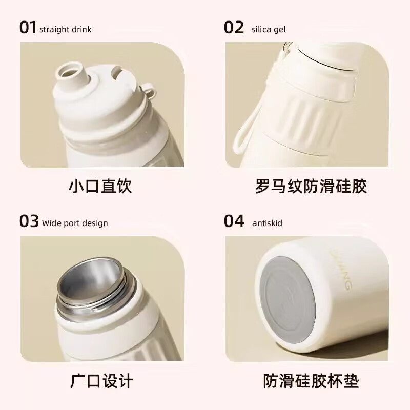 富光保温杯女大容量316L不锈钢水杯男便携户外车载杯子运动骑行水杯子 曜石黑600ML【316L不锈钢内胆】