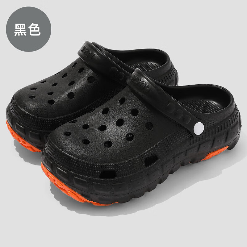 安尚芬(ASIFN)eva厚底洞洞鞋女夏季外穿新款家用防滑女士沙灘鞋包頭涼鞋男批發(fā) 黑色(純版) 36-37 【內(nèi)長23CM】