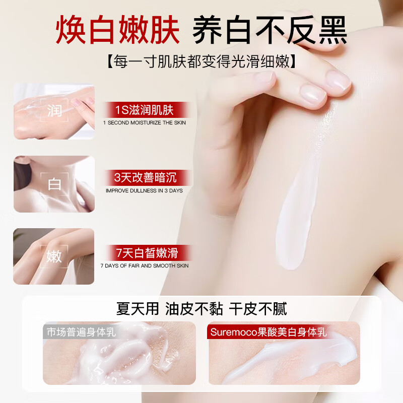 suremoco进口果酸美白身体乳提亮持久留香72小时香体保湿补水滋润干燥皮肤 【根源祛黑】三瓶巩固回购装