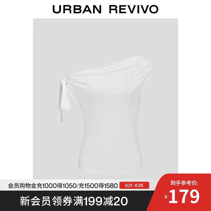 UR2025秋季新款女装气质斜肩领设计感扭结T恤UWG450148 米白 M