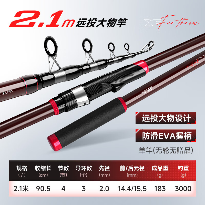佳釣尼海桿拋竿遠投竿紡車(chē)輪磯釣竿海竿套裝超硬遠投路亞竿全套 2.1m XE遠投2.0