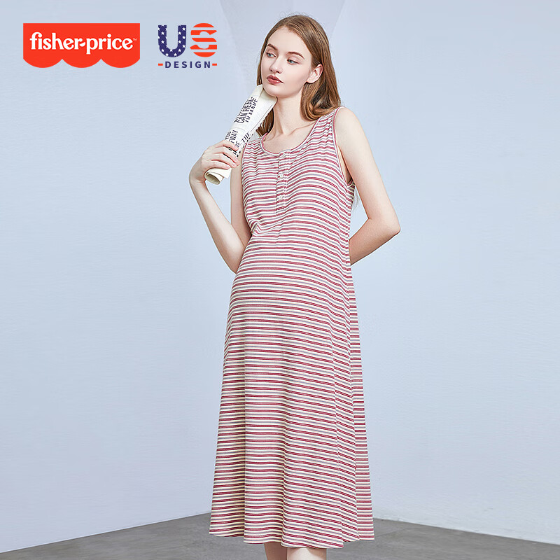 費(fèi)雪（Fisher-Price）費(fèi)雪孕婦裝2025新款純棉孕婦連衣裙夏季背心吊帶孕婦裙子夏裝套裝 豆沙粉背心裙 M【100-120斤適穿】