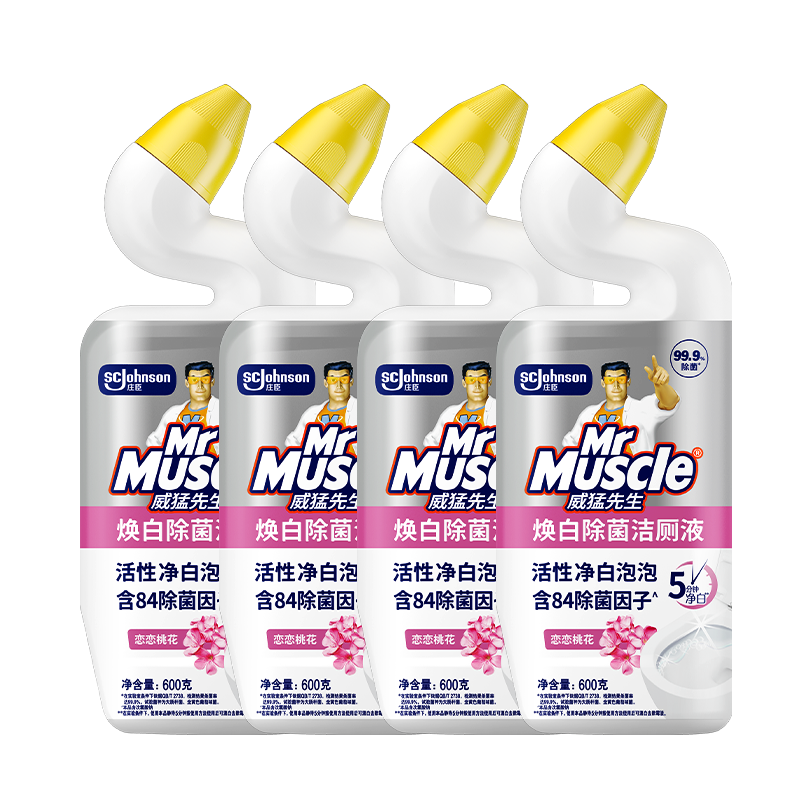 威猛先生（Mr Muscle）潔廁靈 600g*4瓶 戀戀桃花 含84精華 潔廁劑 馬桶清潔