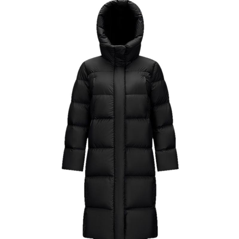 森马（Semir）陈都灵同款|90绒子长款羽绒服女2025冬新款三防H版型显瘦连帽外套 [雅黑]黑色（灰鸭绒）90001 M