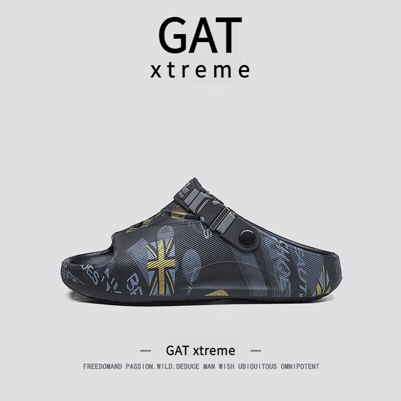 EXTREME POP美国GATxtreme一字拖鞋夏季潮牌感外穿增高男士沙滩鞋一字拖 黑灰 39
