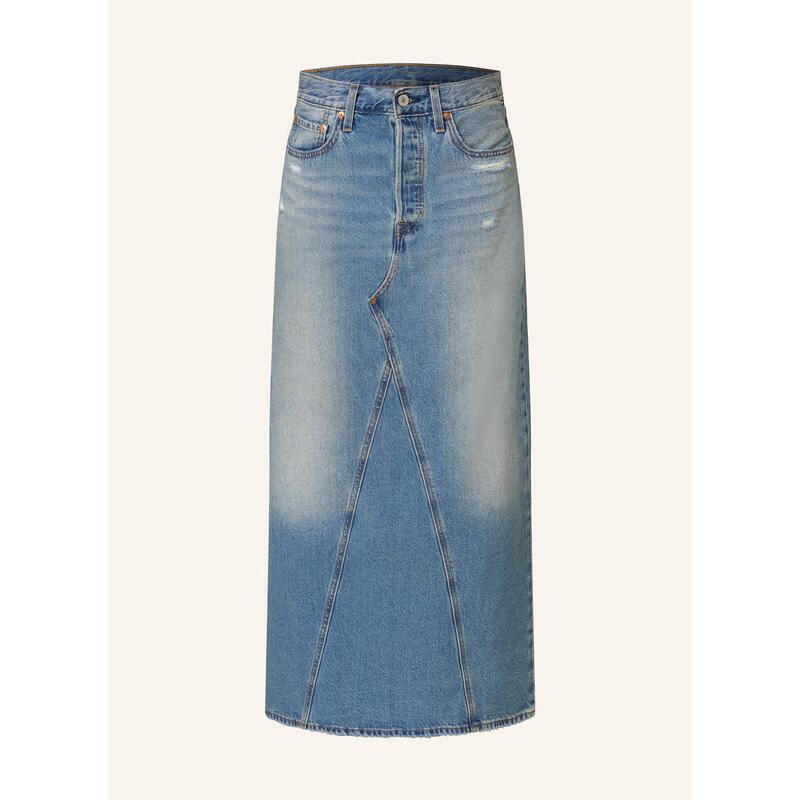 李維斯（Levi’s）女褲裝A字半身裙五口袋破洞顯瘦毛邊側(cè)開(kāi)叉百搭休閑牛仔裙 02 Med Indigo - Worn In 均碼 |24