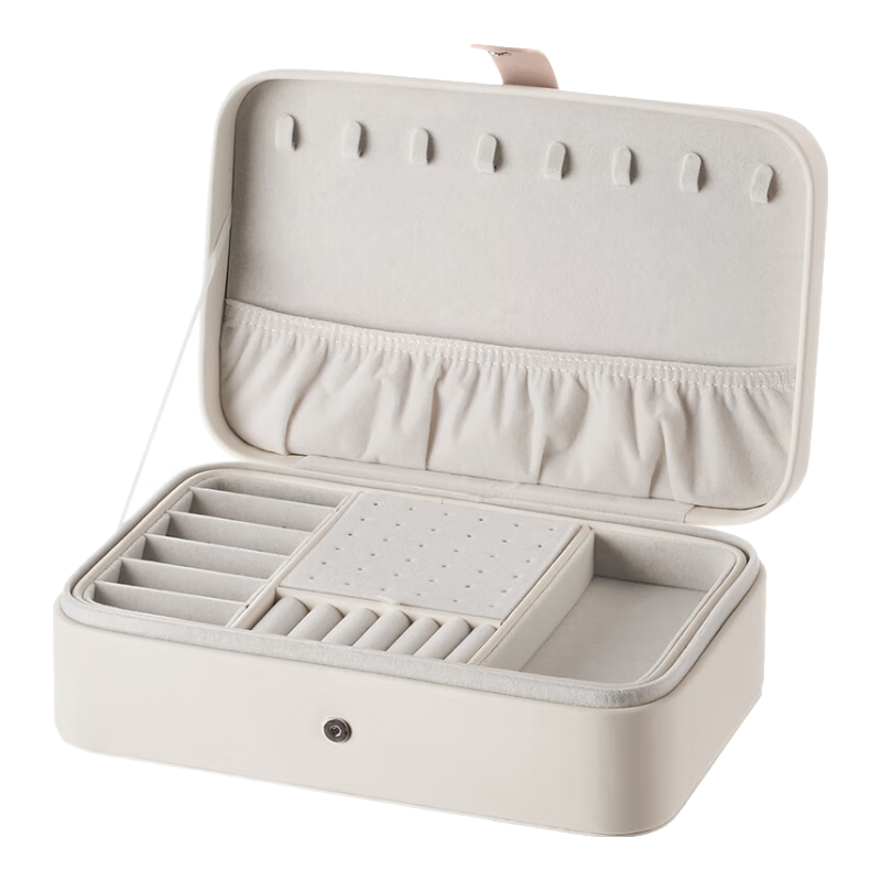 懶角落首飾盒收納盒小型高檔精致珠寶手飾品項(xiàng)鏈戒指耳飾環(huán)釘飾品盒便攜 大號雙層-白色款