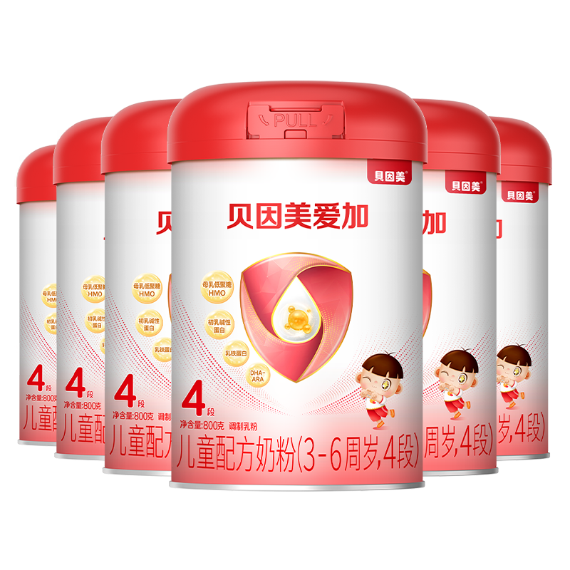 貝因美愛加3-6歲兒童成長奶粉調(diào)制乳粉4段800g*6罐 含乳鐵蛋白