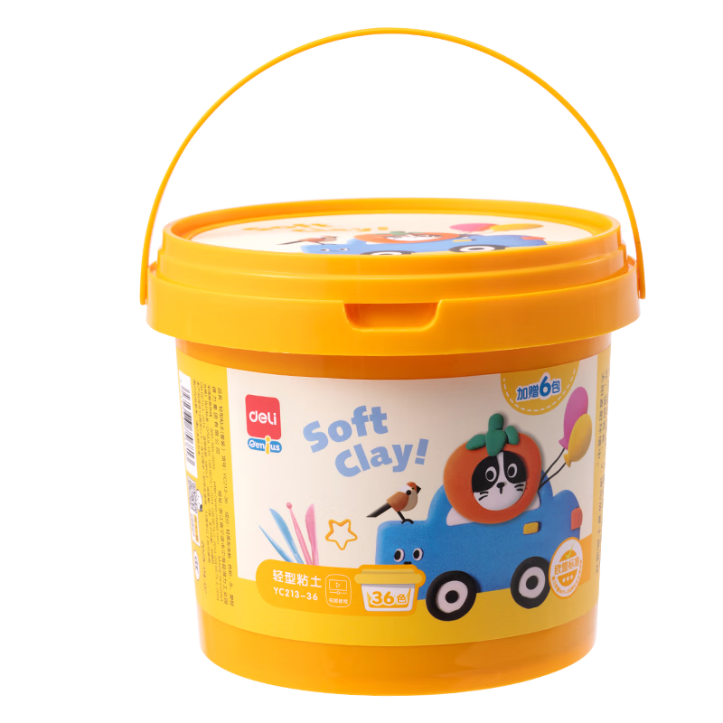 得力(deli)36色超轻粘土 黏土4D橡皮泥彩泥玩具幼儿园学生DIY手工桶装儿童生日礼物男孩女孩开学文具