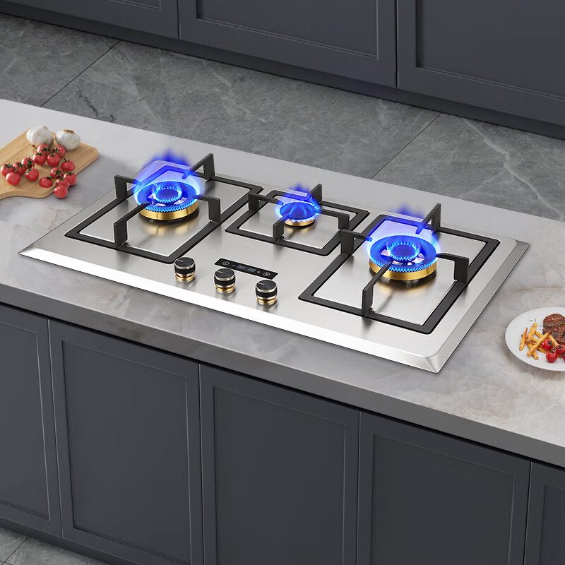 米芙（MIFU）德国米芙三眼不锈钢燃气灶5.2KW猛火定时灶 嵌入式三头灶天然气台式煤气炉具  升级款【三灶定时】 天然气