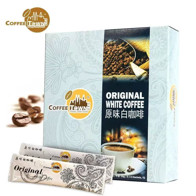 曼老江咖啡無植脂末咖啡馬來西亞進口咖啡城白咖啡原味特濃即溶咖啡粉二合一 1盒裝200克(共8條*25克)