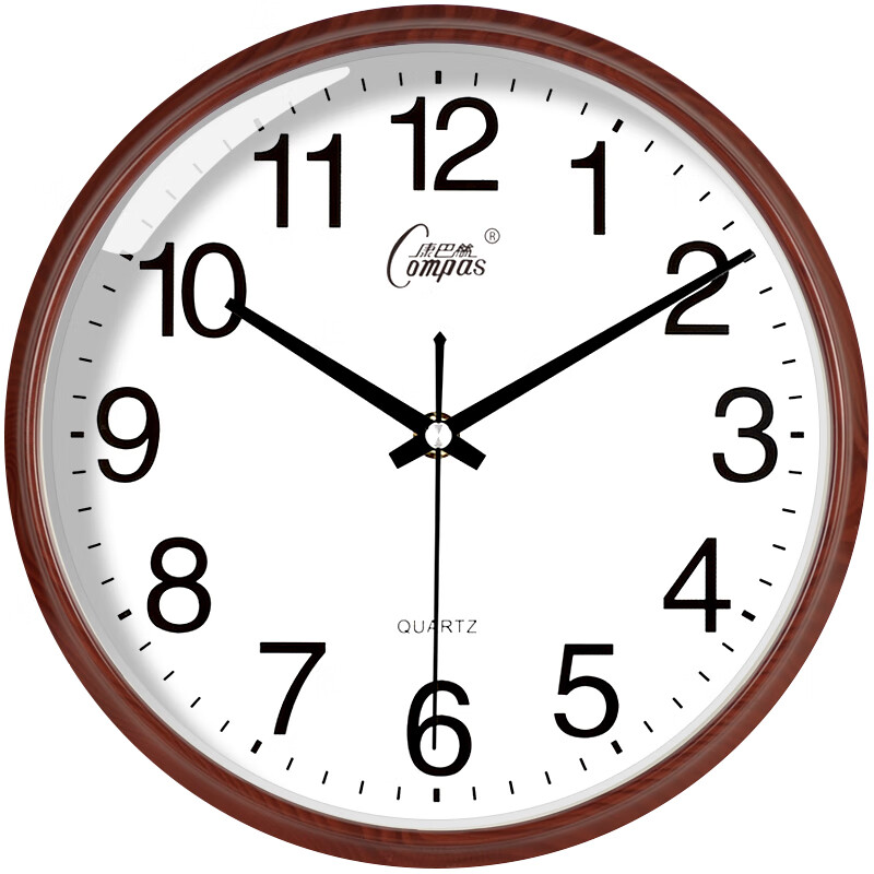 康巴丝（Compas） 挂钟走时客厅办公室钟表挂墙2024新款简约创意时钟时尚石英钟 6881木纹色