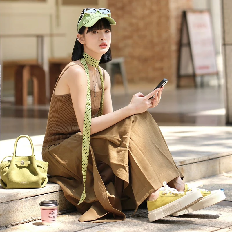 共迹gongji梓瑜同款厚底帆布鞋板鞋2025新款男潮鞋休闲鞋子女情侣鞋 甜茶绿/偏大一码 40 W(253mm)