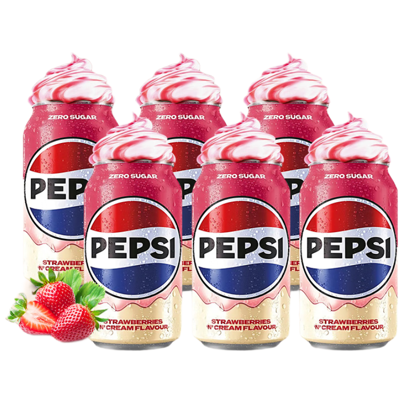百事可乐无糖草莓奶油味可乐330ml*6罐英国进口0脂碳酸饮料