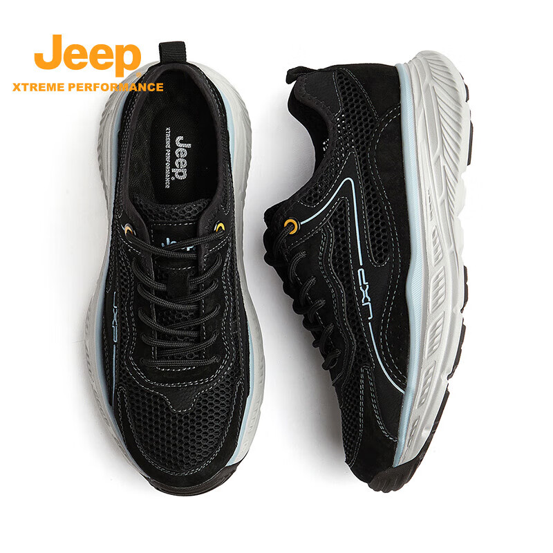 jeep吉普男鞋低帮运动鞋厚底增高休闲鞋男士耐磨跑步鞋轻便透气网面鞋