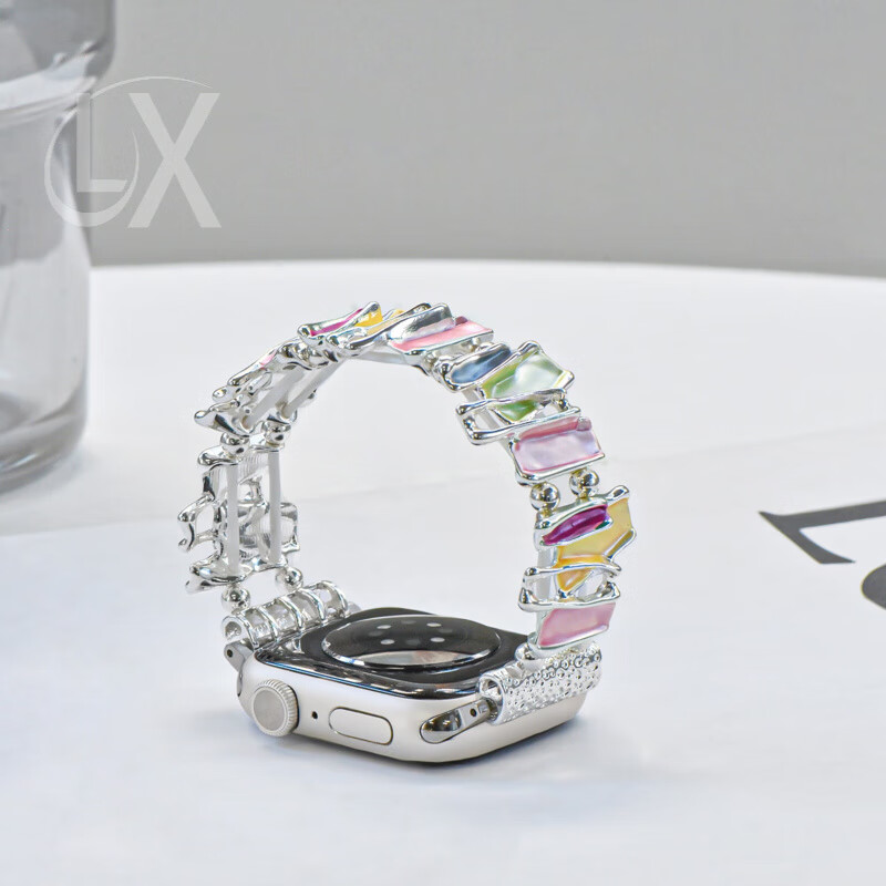 适用苹果apple watch S10手表表带闪钻iwatch9腕带S876代轻奢女款 银彩适用腕围13-15.5cm 适用s10 42mm