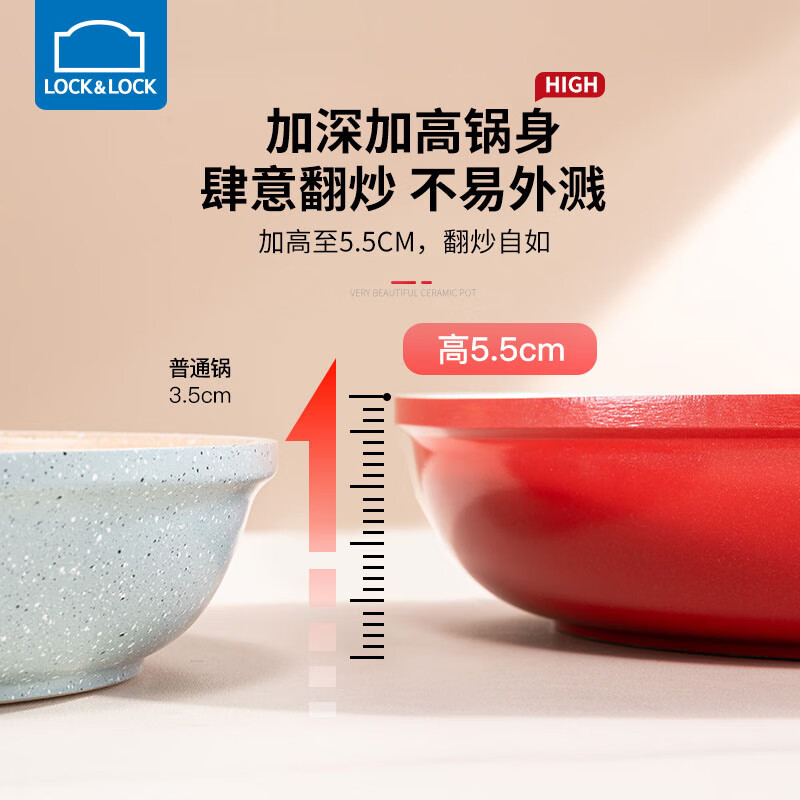 乐扣乐扣（LOCK&LOCK） 陶瓷不粘平底锅小煎锅无烟早餐锅炫彩煎蛋煎饼电磁炉可用 红色 20cm【升级款】