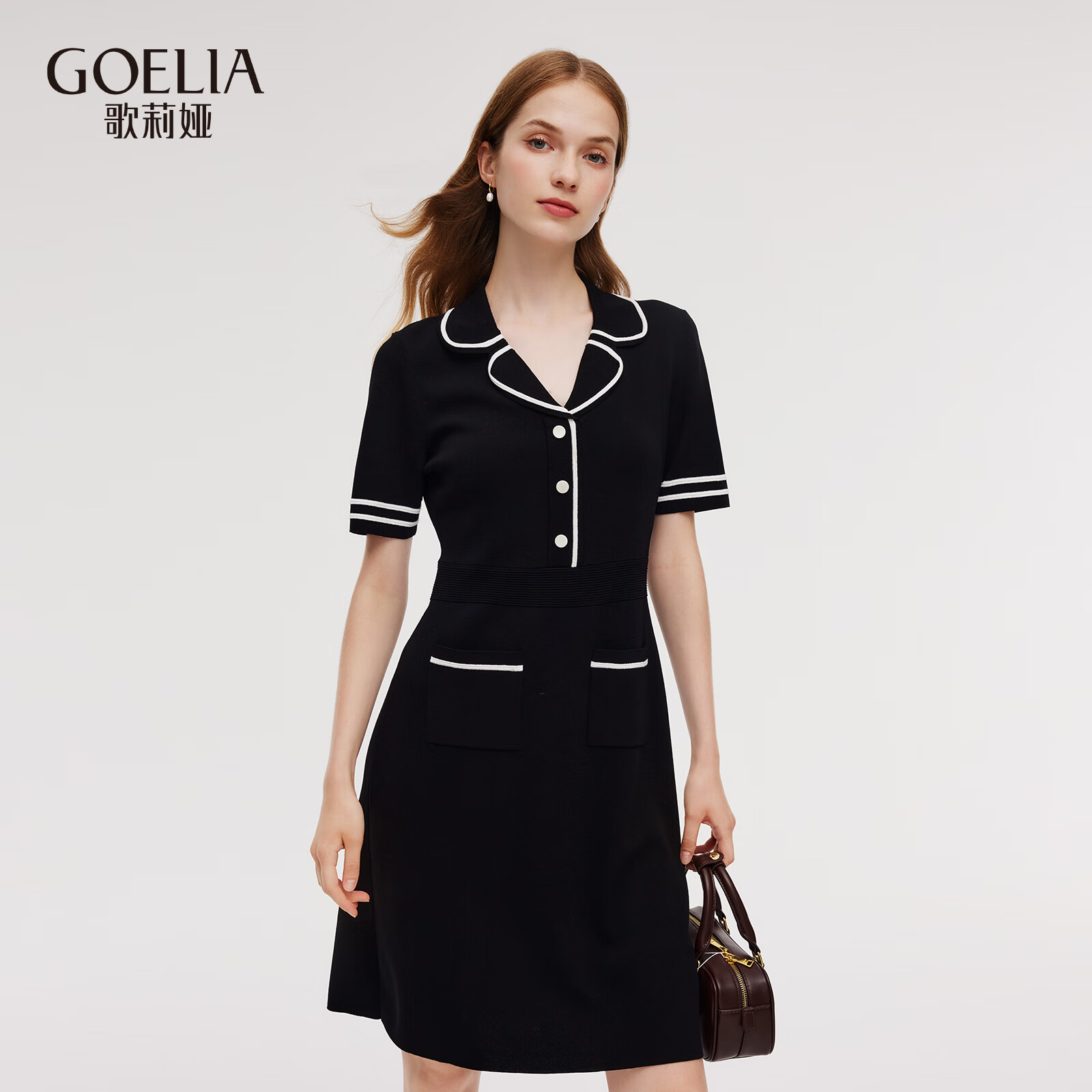 歌莉娅针织连衣裙女2025新款夏季学院风穿搭减龄黑裙子1E7J4G2Q0 00B黑色 M